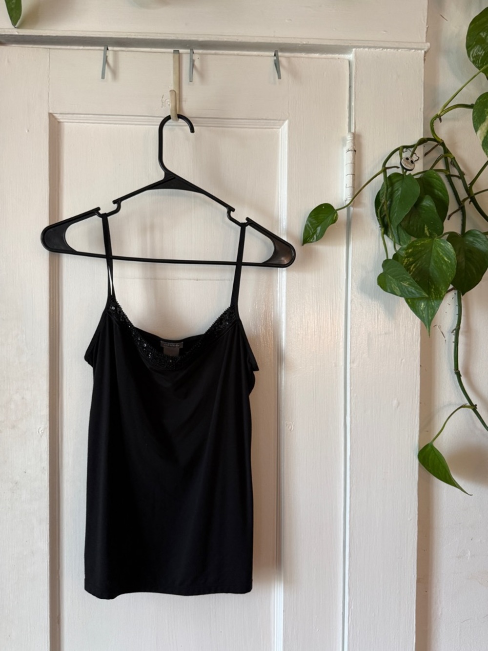 Ann Taylor Black Sequin-Trim Spaghetti Strap Camisole